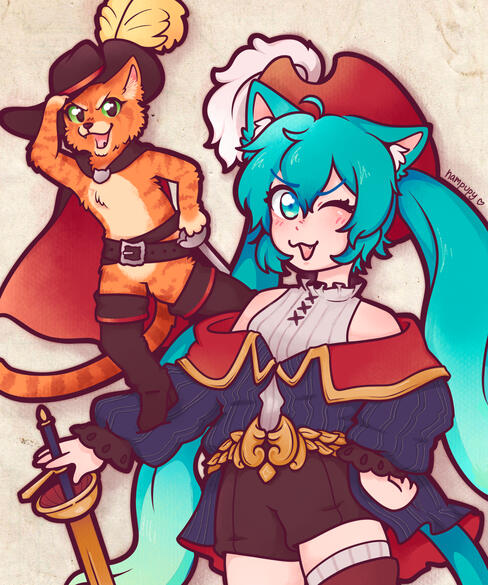 puss in boots x miku fanart - 2023